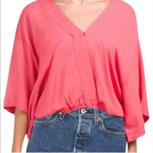 Young Fabulous & Broke On The Road Bell Sleeves Pink Coral Top V-neck Blouse XS